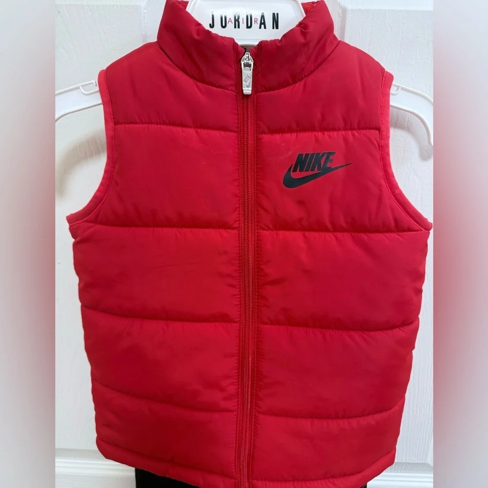 Nike Red Puffer Vest with Black Joggers, Size 4